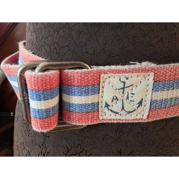 American Eagle Outfitters Striped Canvas Belt With Anchor Patch One Size Cotton - Picture 2 of 10